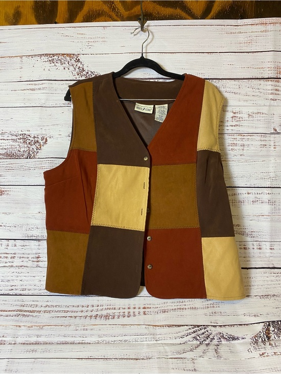 White Stag Jackets & Blazers - Vintage Y2K White Stag Patchwork Suede Leather Vest in Brown, Rust & Tan